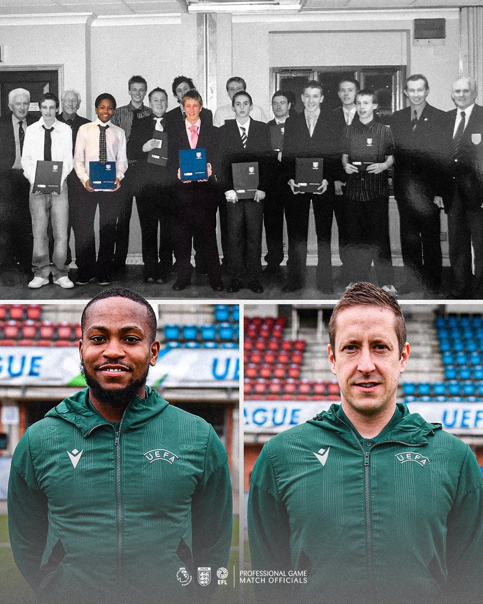 🔙 2004: <a href="/FARefereeing/">FA Refereeing</a> course
🏆 2024: #UYL final

John Brooks and Akil Howson officiated the UEFA Youth League final on Monday, 20 years after they completed their referee course together! 👏