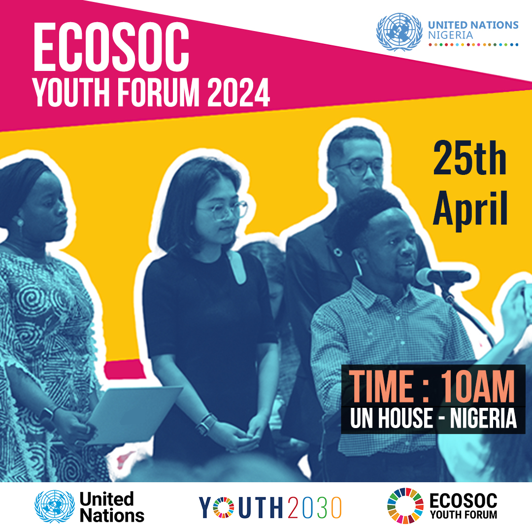 The UN Inter-Agency Group on Youth in Nigeria is organizing #ECOSOCYouthForum to connect with Youth & Youth leaders and share the future they envision. We invite you to register & participate for this hybrid event here👉tinyurl.com/ECOSOCYouthFor… #YouthForum #YouthNigeria #UNIAGY