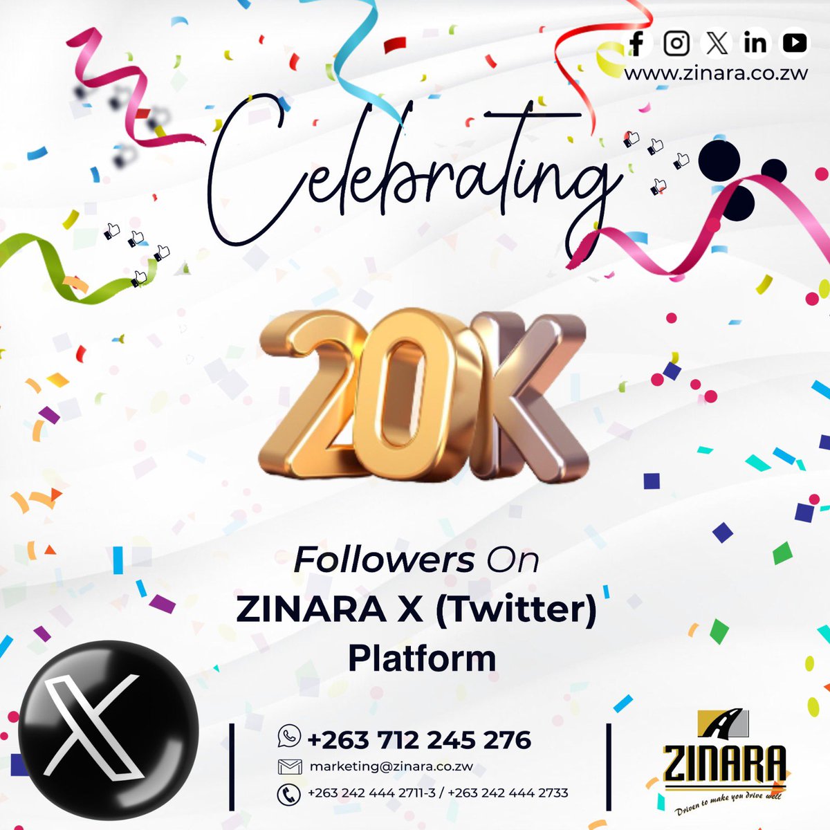 20K followers & still counting… Thank you for walking with us through this journey. We could not have achieved this remarkable milestone without your all weather support! @MinistryofTID @Airports_Zim @NRZ263 @FlyAirZimbabwe @caaz_online @tscz1 #PartnersForProgress