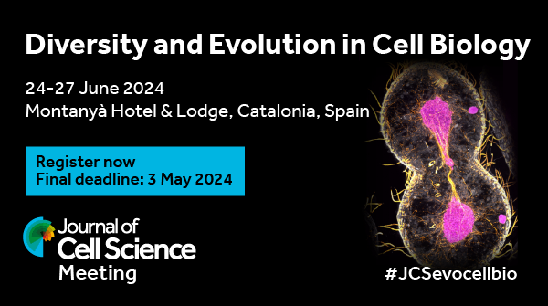Tomorrow (3 May) is the deadline to apply for a place at our Diversity and Evolution in Cell Biology Meeting this June in Spain. View the programme and register at biologists.com/meetings/jcsev… #JCSevocellbio