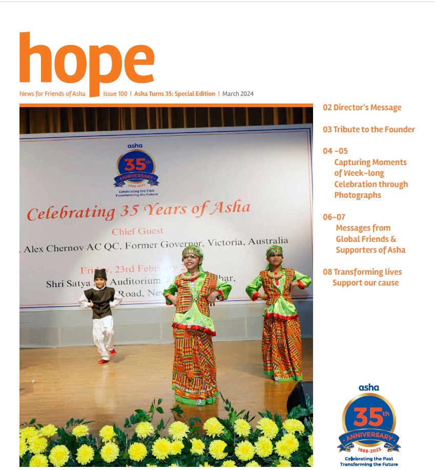 Dear Friends,
As we bring you the Anniversary special, Newsletter edition 100, we feel grateful for these 35 years. With your unconditional support.

click the link for newsletter!

asha-india.org/.../news-for-f…

#asha #ashasociety #ashaslumsofdelhi #ashacommunity #ashaslums