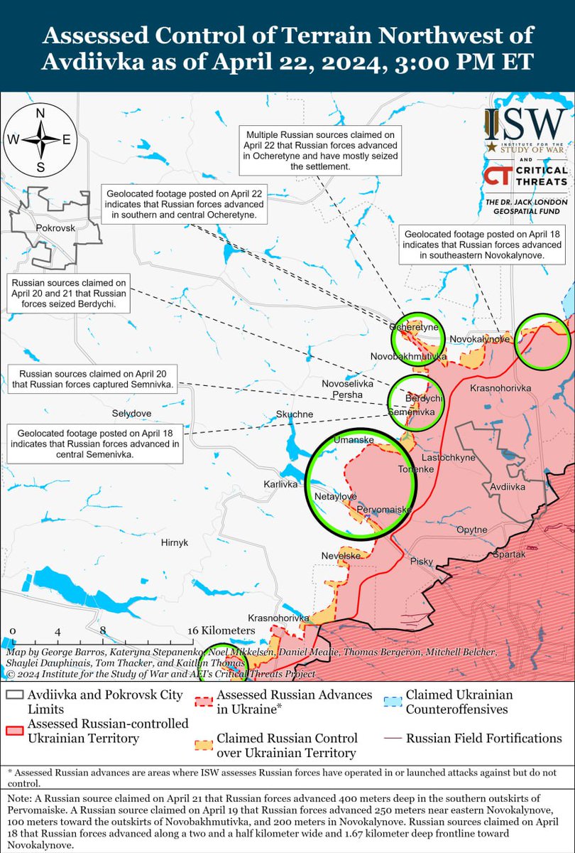 😔 Russia is conducting three simultaneous offensive operations in the Avdiivka direction, hoping to achieve a large-scale breakthrough and reach the border of the Donetsk region, - ISW The offensive is now underway: ▪️to the west from the village of Berdychi; ▪️Ocheretyno and