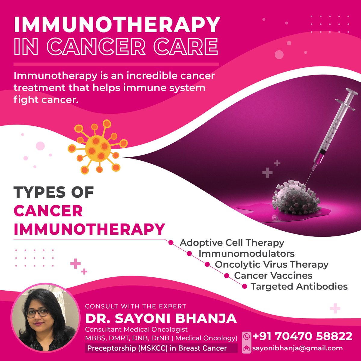 Immunotherapy for cancer uses your body's immune system to find and destroy cancerous cells. 
#Immunotherapy #CancerCell #Kolkata #MedicalOncologist #CancerCare