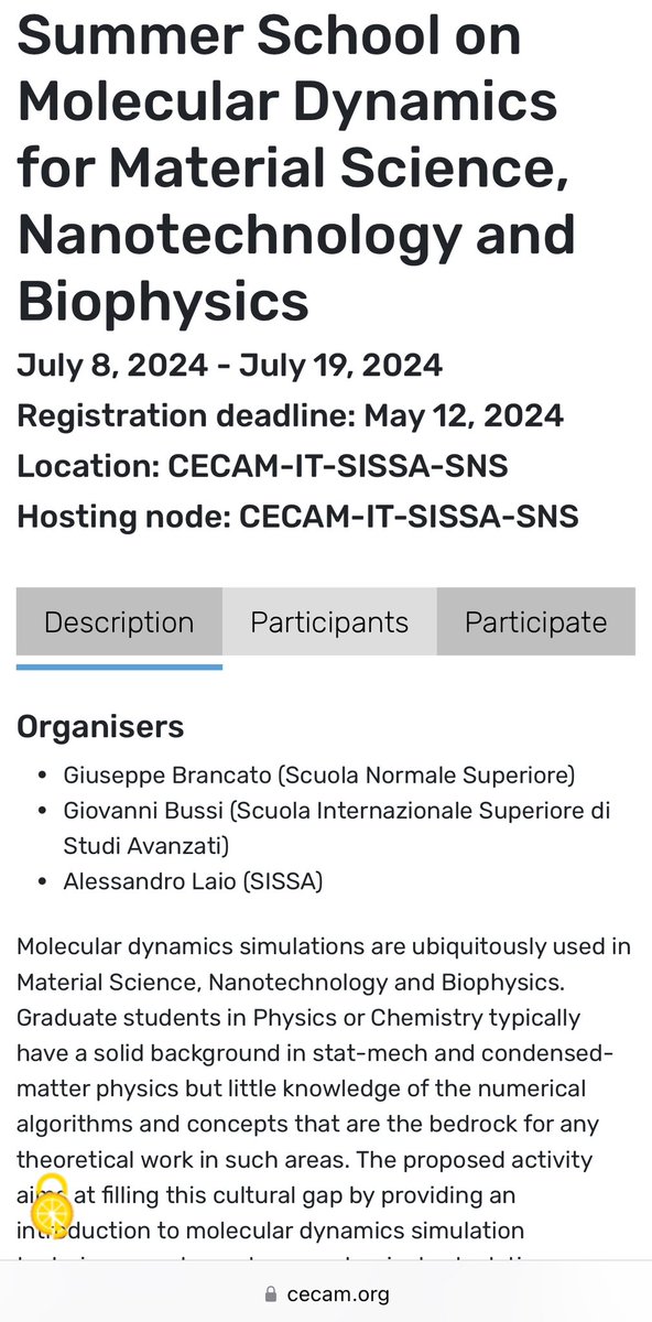 Absolutely amazing news for #undergraduate students in #chemisty #physics interested in #molecular #modelling - there is a summer school by @cecamEvents in Trieste! cecam.org/workshop-detai… It is €100 and even incl accommodation, lunches and social stuff! @EdinburghChem