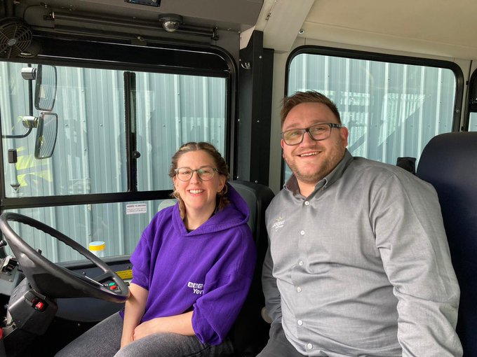 I am here on @bbcyork between 10 and 2. Hear how i got on driving a bus with @yorkbus A big thank you to Dale, Matt and the team for being so welcoming and kind.