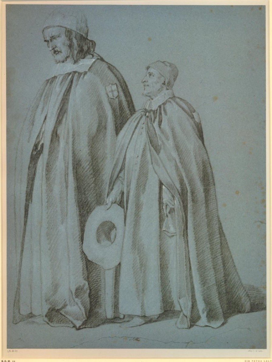 Ceremonies of the Order of the Garter on St George's day, #otd 23 Apr, two poor knights of Windsor Peter Lely, c. 1663-1671 (British Museum)