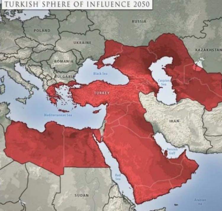 Stratfor “gölge CİA”nın
2050 yılında Türkiye'nin etki alanlarını öngördüğü bir harita..! Bence eksiği var Sudan, İran'ın Batısı ve kuzeyi yok. Hedef #KIZILELMA Diyen Müslüman Türk'e az bu harita.
Yânisi; Piyon, Kale, Fil, At nevarsa sürecekler oyuna sonrası Şah Mat ama Kim.?☝️🇹🇷