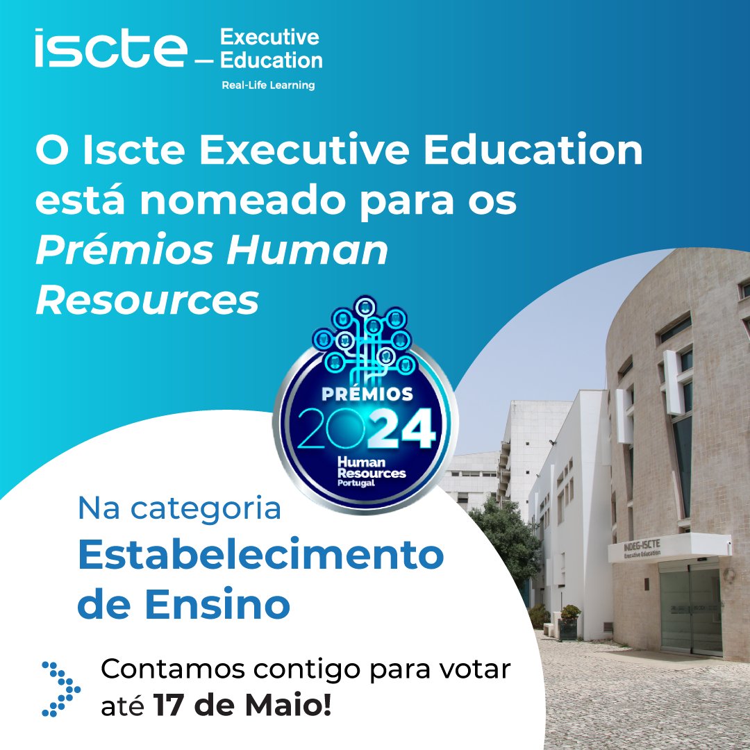 📣Estamos novamente nomeados para os Prémios Human Resources 2024, na categoria Estabelecimento de Ensino Superior.
Contamos com o teu apoio nesta votação! Estará a decorrer até 17 de Maio, em hubs.lu/Q02trcpz0 .