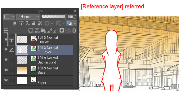 Reference layers simplify the coloring process by allowing you to draw or fill on specific layers without affecting others. You can select one or more layers as a reference, which means you can color while creating as many layers as you'd like! tips.clip-studio.com/en-us/articles… #clipstudio