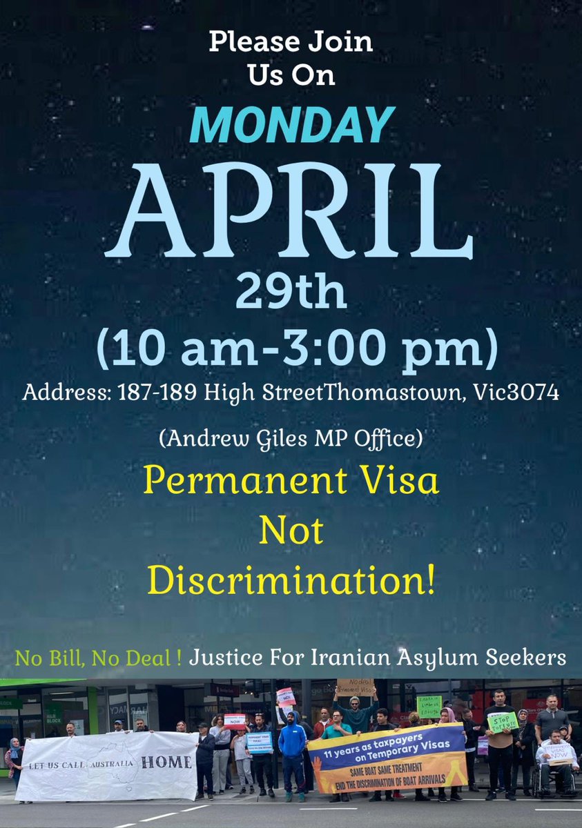 AradNiksefatms's tweet photo. We are going to attend this rally to ask Gov for permanent visas after 11 years living in Limbo...
#permanentvisa4all #stop_discrimination
@AlboMP
@clareo https://t.co/SOOOYzgDX7