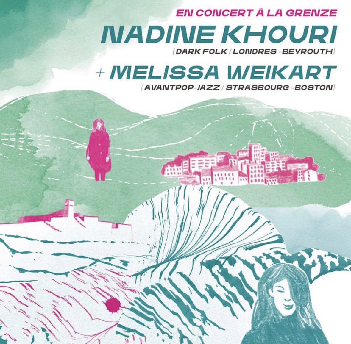 Le 1er mai, les chansons envoûtantes de @nadine_khouri résonneront à @LaGrenze Strasbourg ! La talentueuse Melissa Weikart partagera l'affiche. 🎟️ billetweb.fr/nadine-khouri-… ℹ️ facebook.com/events/1778849… Visuel : Daisy Gand