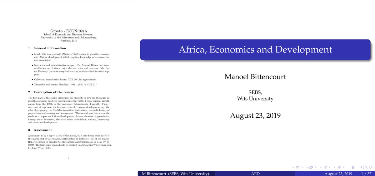 In addition to the canonical empirical papers on #Growth, a course on #African #development should do pre-colonial #institutions, #stateformation, #slavetrade, #colonialism, #culture, #Democracy & #media. That's what I did.. #Africa #SouthAfrica #EconTwitter