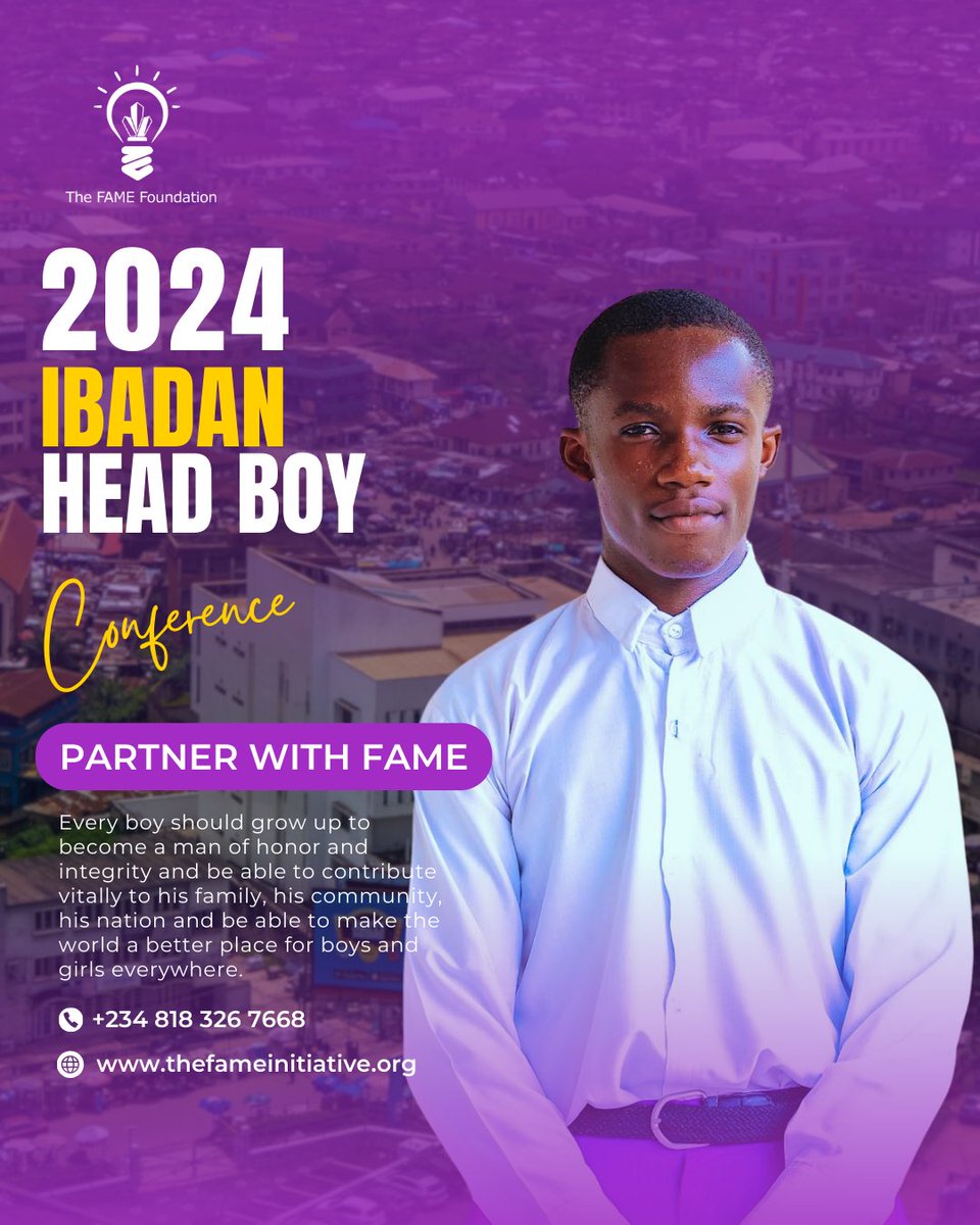 We're hosting the #IbadanHeadBoyConference in May 2024 to provide boys with positive role models, education, and mentorship. We invite you to partner with us to support boys and young men and demonstrate your commitment to gender equity, inclusion, and diversity.