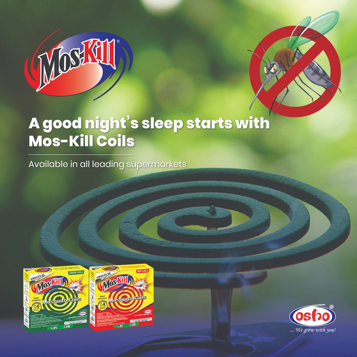 Are mosquitoes robbing you of your peaceful nights? Say goodbye to sleepless nights with Mos-Kill Coils, offering rapid mosquito control and lasting effects. Available at shops and supermarkets near you!
