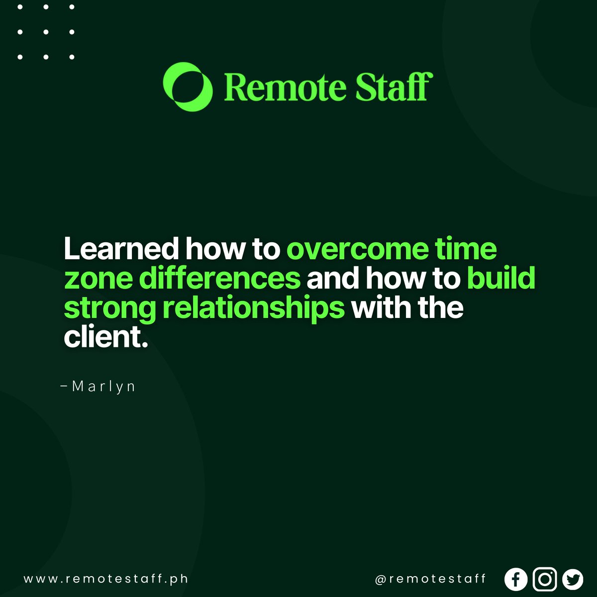 remotestaffph's tweet image. 𝑀𝑎𝑟𝑙𝑦𝑛’𝑠 𝑠𝑢𝑐𝑐𝑒𝑠𝑠 𝑠𝑡𝑜𝑟𝑦 𝑖𝑠 𝑜𝑢𝑡! 🌟 

Overcoming time zone challenges and forging strong client relationships, she’s a remote work superstar. Discover her journey and get inspired! #RemoteWorkWins #ClientConnection