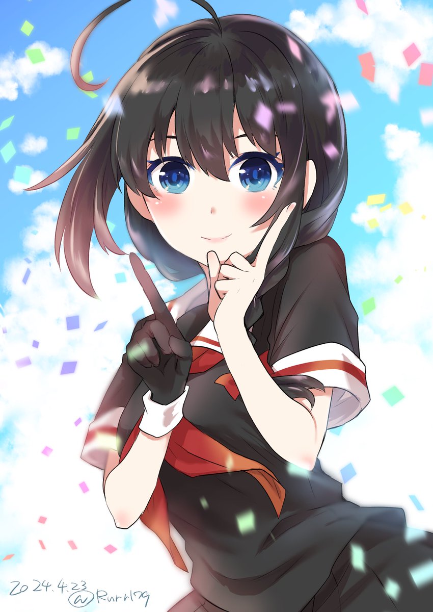 shigure (kancolle) 1girl solo long hair looking at viewer smile blue eyes skirt  illustration images