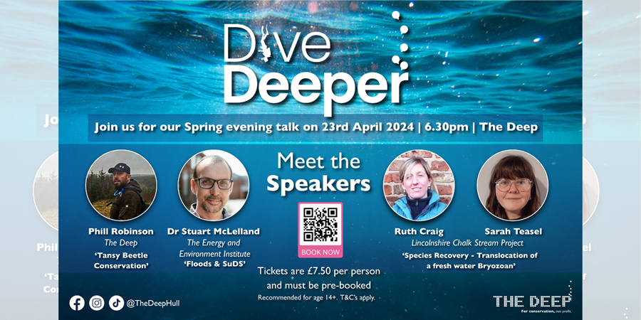 Our colleague @StuartMcLelland is speaking @TheDeepHull tonight as part of their Dive Deeper event, joining a range of speakers on various watery, conservation and biodiversity themes ⏰6.30pm 23/4 More info and tickets⬇️ thedeep.co.uk/dive-deeper