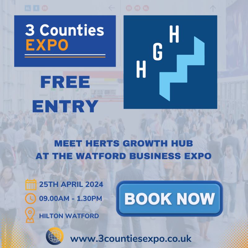 Make sure you visit the Growth Hub team at @3CountiesExpo this Thursday at Hilton Watford for what promises to be a day full of networking and valuable knowledge sharing! Register for FREE now! eu1.hubs.ly/H08L4zK0