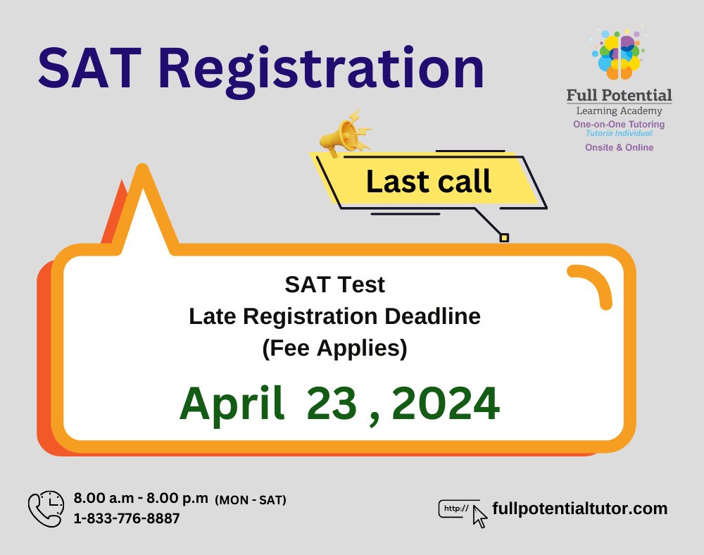 ⏰ Time's running out! Secure your spot for the SAT test before it's too late. Don't miss this chance to take a step towards your future goals. #SATTest #LateRegistration #HigherEducation #FPLA #Miami