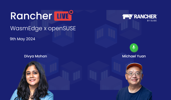 🚨ICYMI: The WasmEdge runtime was recently added to @openSUSE #Tumbleweed🚨 Join @Divya_Mohan02 as she hosts @juntao, CEO of @secondstateinc, on an upcoming episode of Rancher Live to demystify what this means for #cloudnative #wasm workloads🎙️ 🕙: 10 AM ET 🗓️: May 9, 2024 📍: