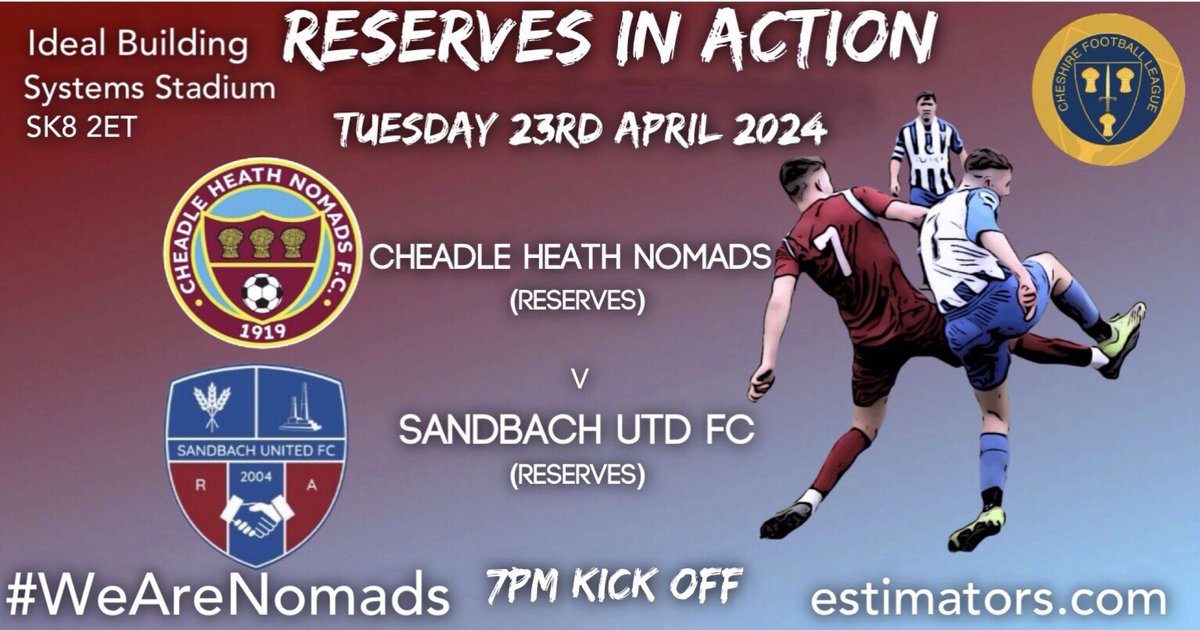 Our reserves are in @CheshireFL action this evening against @SandbachUtd (reserves) #WeAreNomads.