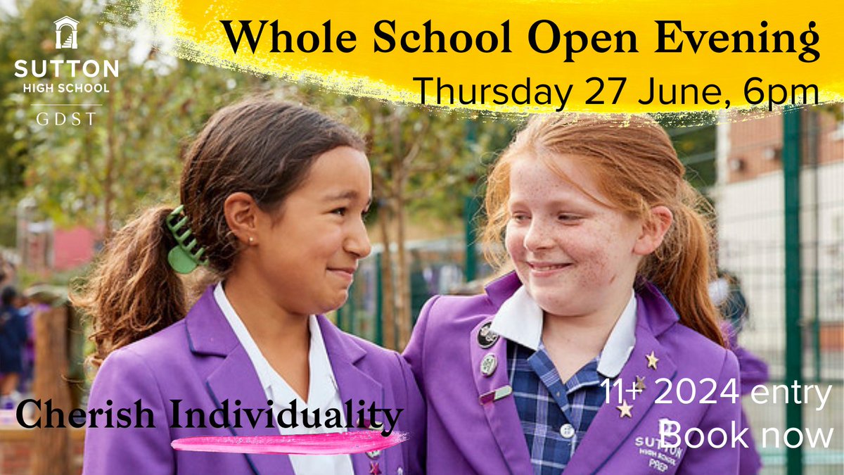 After a welcome from Mrs Dawson (Head, Senior School) or Ms Musgrove (Head, Prep School) and some of our student team, enjoy a guided tour to discover the exciting things happening around the school. 💜 Book now: bit.ly/3VjlkUw #suttonhighschool #openevening