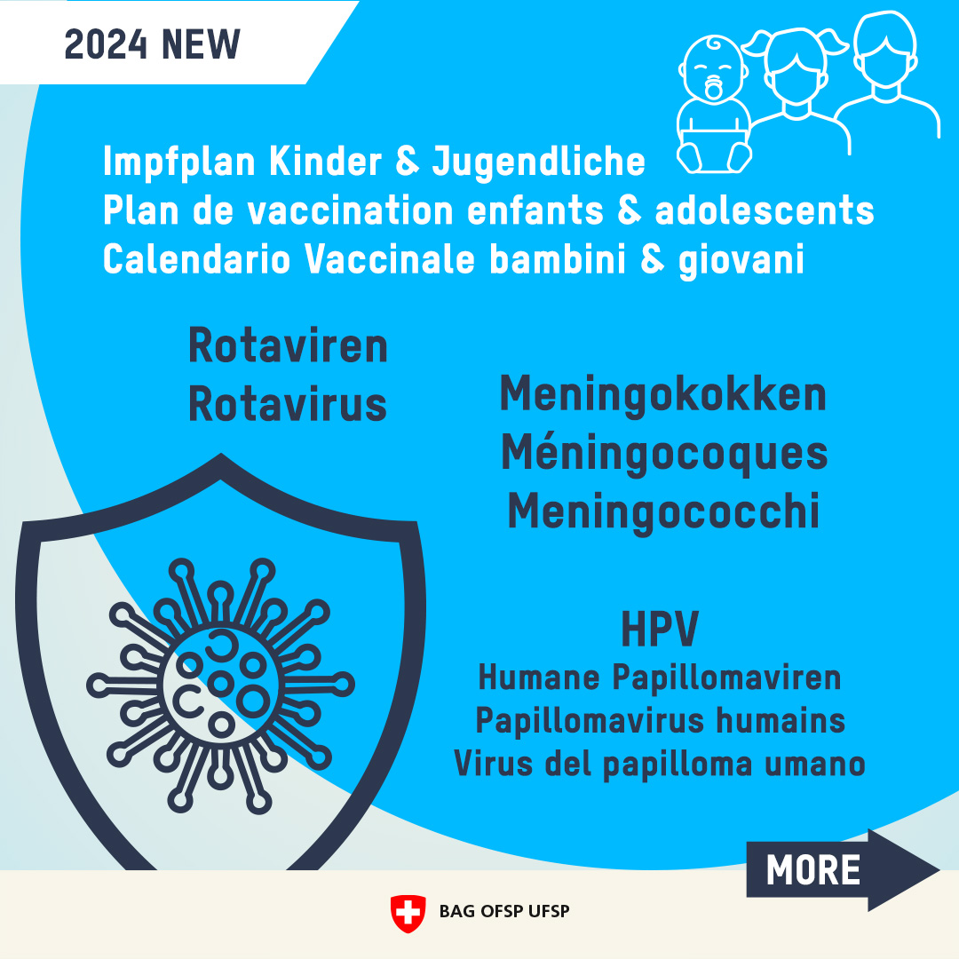 Anlässlich der Europäischen Impfwoche geben wir einen Überblick der Neuerungen für Kinder und Jugendliche im Schweizerischen Impfplan 2024. 

ℹ️ 👉 bag.admin.ch/bag/de/home/ge…

#EuropeanImmunizationWeek #EIW2024 #SEV2024