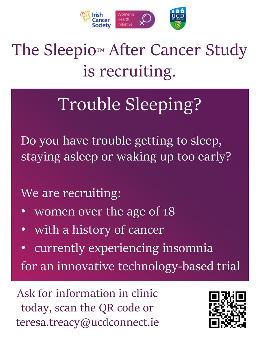 Problems with your sleep? Join the @Sleepio after Cancer Study today - email teresa.treacy@ucdconnect.ie today and get started @IrishCancerSoc @UCDCancerTrials @ARCCANCERDUBLIN