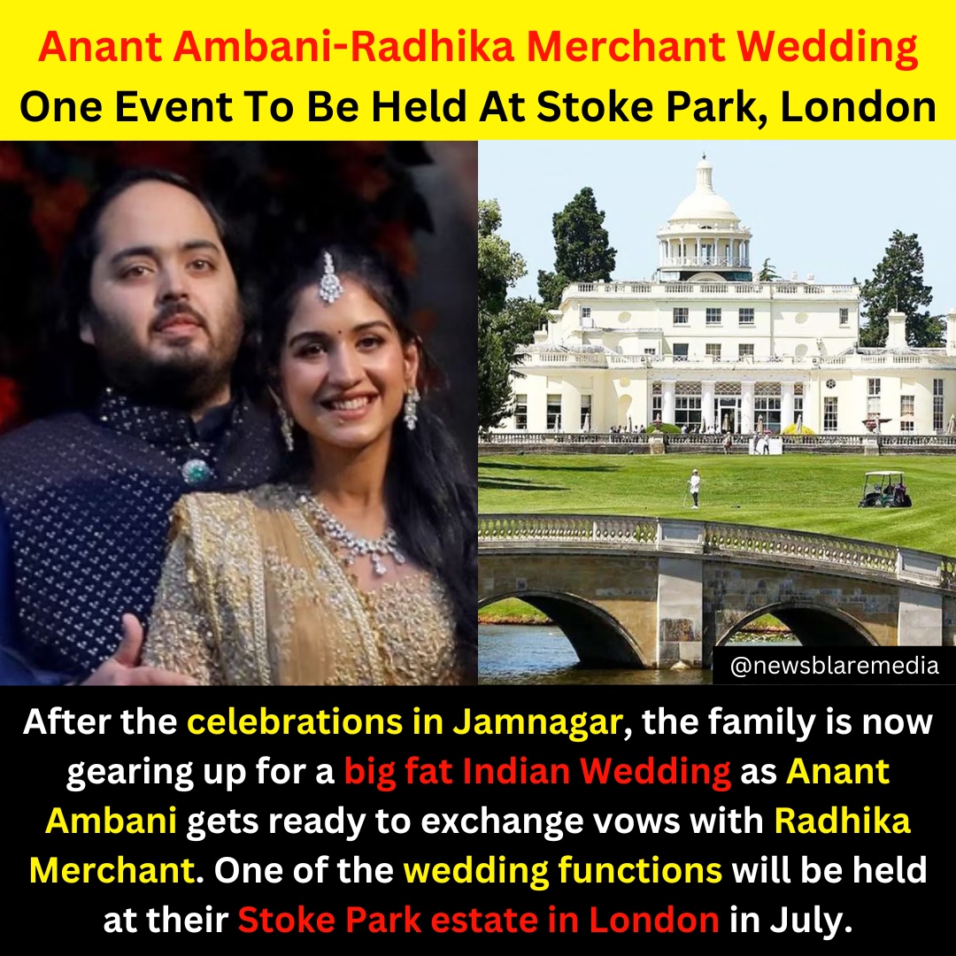 One of the wedding functions will be held at their Stoke Park estate in London in July. 

#anantambani #ambanifamily #weddingfunction #weddingseason #weddingvenue #weddinginspiration #weddingideas #stokepark #london #July #bollywood #Bollynews #bollywoodcelebrity #functions