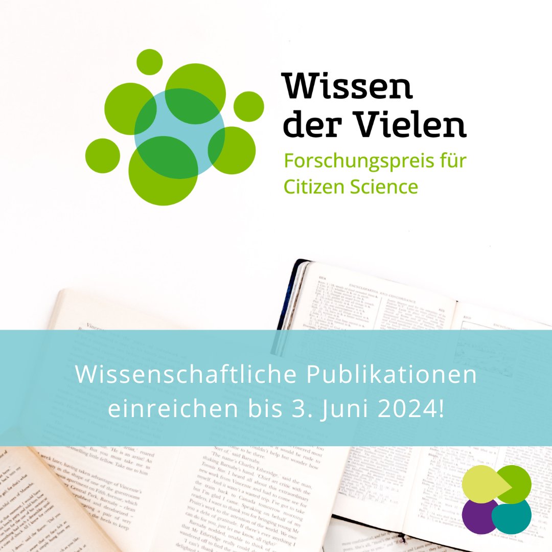 Partizipativ Forschende können sich oder Kolleg*innen für den #WissenDerVielen24 – Forschungspreis für #CitizenScience nominieren. Der Preis ehrt Publikationen, die den Mehrwert von Partizipation in der Forschung verdeutlichen & ist mit 35.000 Euro dotiert mitforschen.org/ein-preis-fuer…