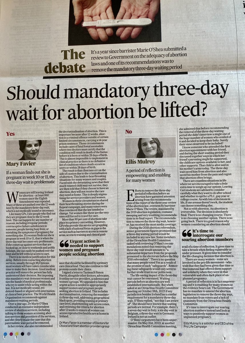 In a head to head piece with Dr. Mary Favier in the Irish Times today, our spokesperson Eilís Mulroy outlines the importance of maintaining the three day period of reflection before an abortion. Take a read here: t.ly/KWXLs

#loveboth #realsupport #prolife
