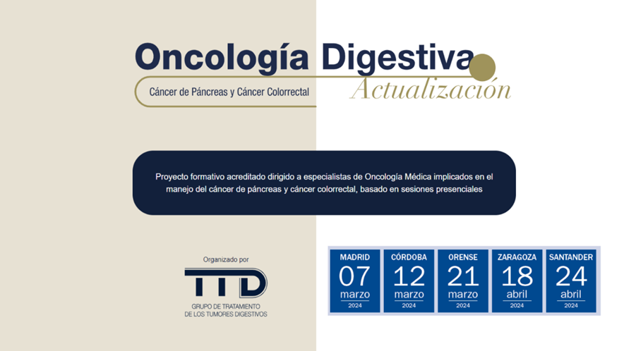 Mañana, en Santander‼️ 📅24 ABRIL Actualización en Oncología Digestiva: Cáncer de páncreas y colorrectal @GrupoTTD ▶️Proyecto formativo acreditado ✅Dirigido a Oncólogos Médicos implicados en este tipo de tumores ▶️Regístrate gratis en la sede ✍️oncologiadigestiva.es