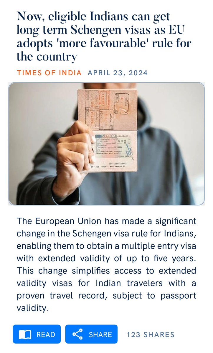 'A new era of bilateral relations under the leadership of PM Modi' Now, eligible Indians can get long-term Schengen visas as the EU adopts a 'more favourable' rule for the country. Kudos Team @narendramodi 👏👏 #ModiHaiToMumkinHai timesofindia.indiatimes.com/nri/other-news…