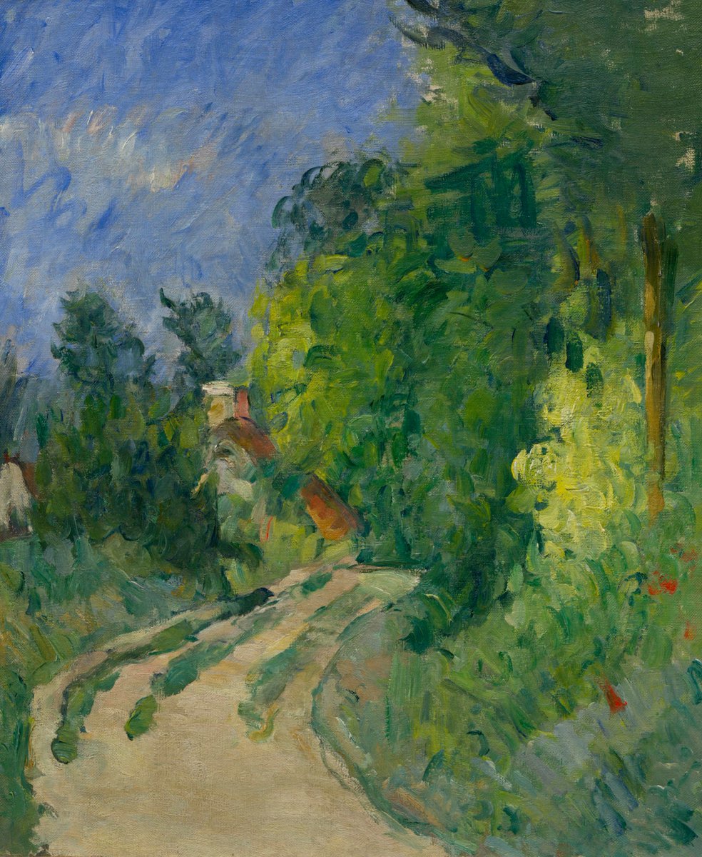 Guggenheim's tweet photo. French Post-Impressionist #PaulCézanne rejected traditional methods of representation, favoring a deliberate and methodical approach to painting over the fluid, rapid brushwork of Impressionist painters.

🎨: Paul Cézanne, "Bend in the Road through the Forest," ca. 1873–75. https://t.co/Vk1qGYWiRV