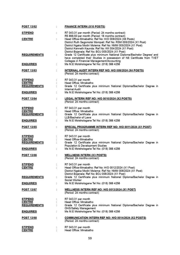 CarolBoitumelo1's tweet photo. North West Department of Public Works and Roads is hiring Graduates!

HRM Intern x14 posts
Managers Secretaries Intern x11 posts
Finance Intern x10 posts
Internal Audit Intern x4 posts
Immovable Asset Intern x5 posts
Strategic Management Intern x21 posts
IT Intern x4 posts
Records Management Intern x2 posts
SCM Intern x12 posts
Labour Relations Intern x4 posts
Library Intern  
Legal Intern x2 posts
Special Programme Intern
Wellness Intern x4 posts
Communication Intern x2 posts
Facilities Intern x2 posts
MISS/Security Intern 

Closing 7 May 2024 

Download the advert in PDF from the link below 
https://t.co/DzHCS6ozWt