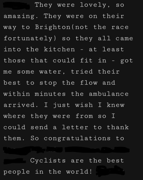 Can we find my Aunt Joans cyclist rescuers?! She fell on Saturday in Bletchingley Surrey & they helped. She's OK and wants to write a thank u. Please retweet & share @SportsOrla @theJeremyVine @nedboulting. Read her message below and here's a 🧵about it all & her amazing life...