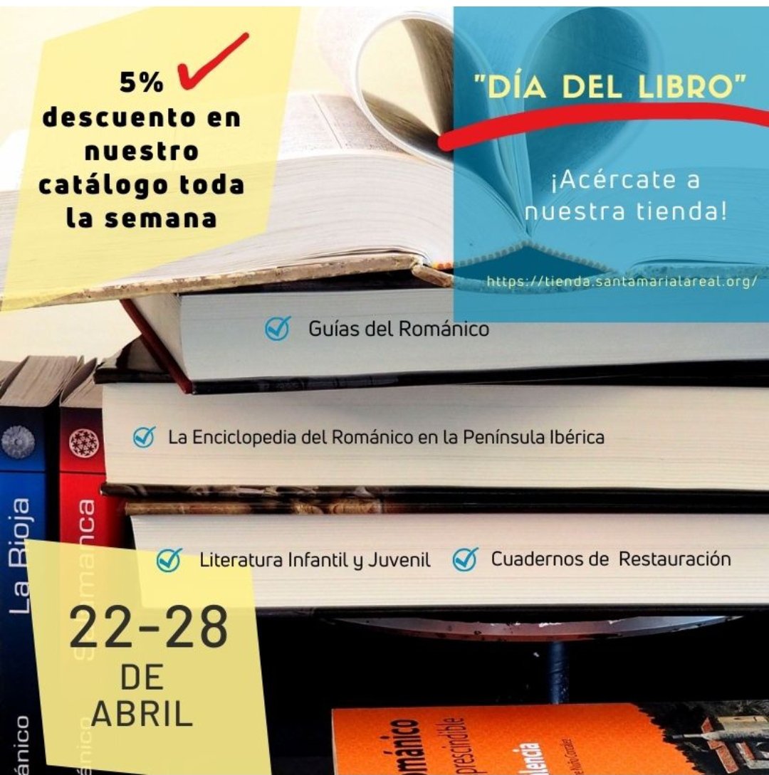 Esta semana celebramos el #DíaDelLibro ofreciéndote un 5% de descuento en nuestras publicaciones. Para usuarios de nuestra tienda online y en nuestras tiendas físicas de #AguilarDeCampoo y #Madrid 📚tienda.santamarialareal.org/es/productos/c…