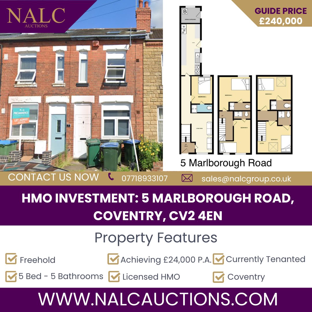 #Hmoforsaleincoventry #landlords #hmoforsale #highyieldinvestment #realestate #auctioneers #nalcauctions #property