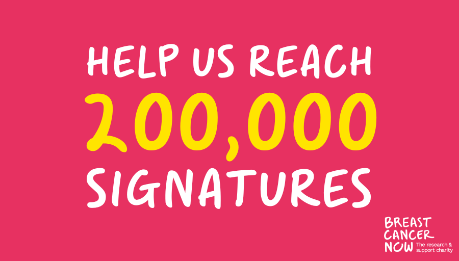 Almost there! We're now in touching distance of 200,000 signatures on our #EnhertuEmergency petition.

Please continue spreading the word to help give women with HER2-low secondary breast cancer the hope of more time.

action.breastcancernow.org/enhertu-emerge…