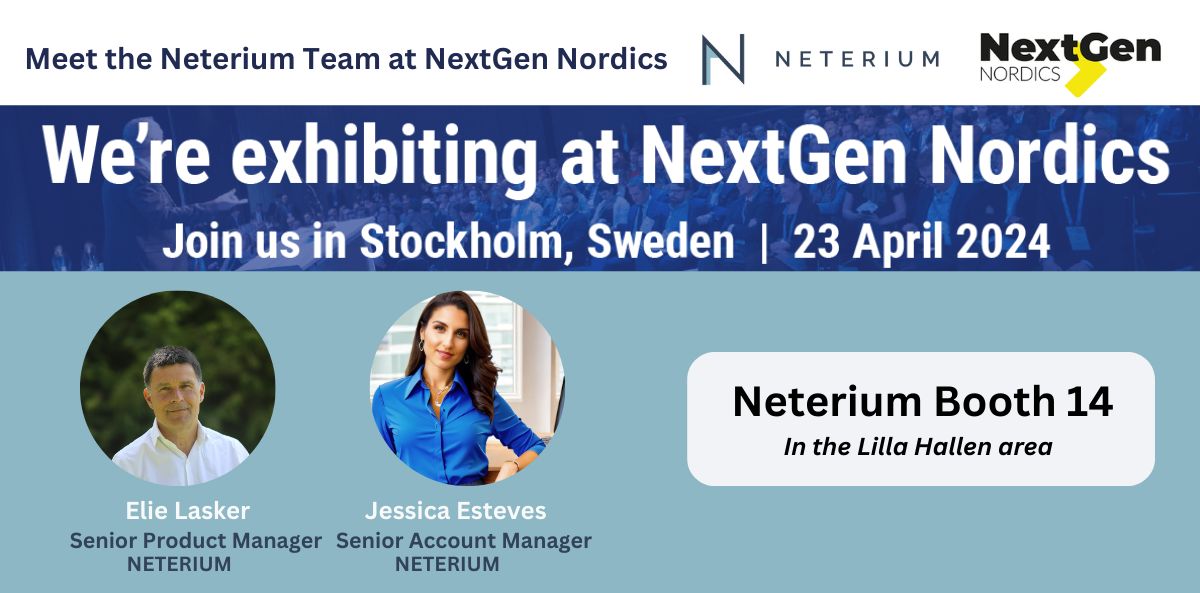 🚀 Meet the Neterium #Team in 𝐍𝐞𝐱𝐭𝐆𝐞𝐧 𝐍𝐨𝐫𝐝𝐢𝐜𝐬 by @Finextra in Stockholm🇸🇪

🎯 Stop by Stand N.14 for a closer look at our solutions #JETSCAN & #JETFLOW

👋Say hello to the team and dive into our next-generation #screening engines 

👉neterium.io/solutions/

#FCC