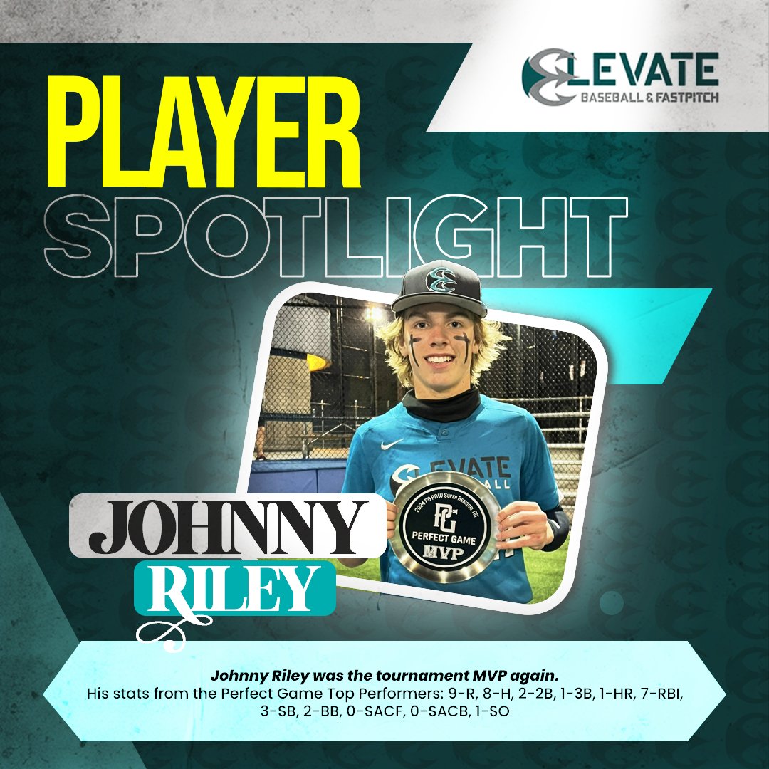 Johnny Riley was the tournament MVP again. His stats from the Perfect Game Top Performers: 9-R, 8-H, 2-2B, 1-3B, 1-HR, 7-RBI, 3-SB, 2-BB, 0-SACF, 0-SACB, 1-SO