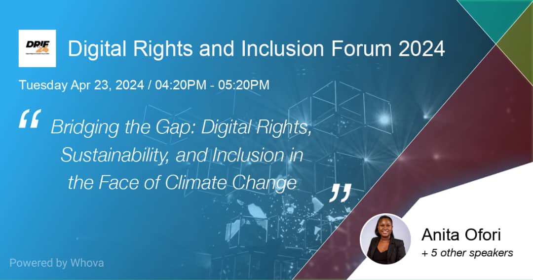 Excited to announce our participation in the Digital Rights and Inclusion Forum 2024! 

Join us today at 4:20 PM as we discuss 'Bridging the Gap: Digital Rights, Sustainability, and Inclusion in the Face of Climate Change.
#DRIF2024 #DigitalRights #Sustainability #Inclusion