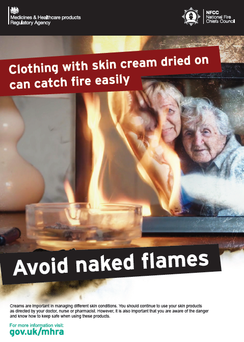 If you regularly use emollients, it’s important not to sit or dry fabrics close to heaters and fireplaces. Fabrics even if washed will have flammable residue on them. Essential safety info: rb.gy/8fb78 Get the leaflet: rb.gy/exqviq #StayFireSafe