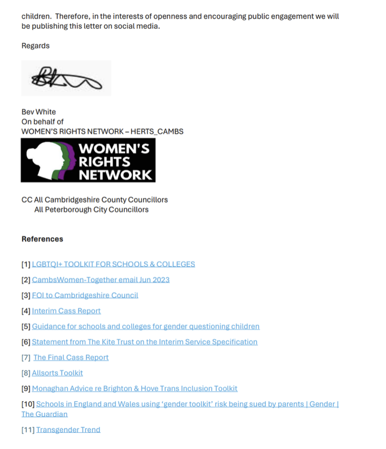 @WRNHerts_Cambs & @cambswomen have written about the trans toolkit to all Cambridgeshire County and Peterborough City Councillors. We have screenshot the letter below. Note @SteveBarclay @JDjanogly @DanielZeichner @paulbristow79 @AnthonyBrowneMP @lucyfrazermp @ShaileshVara