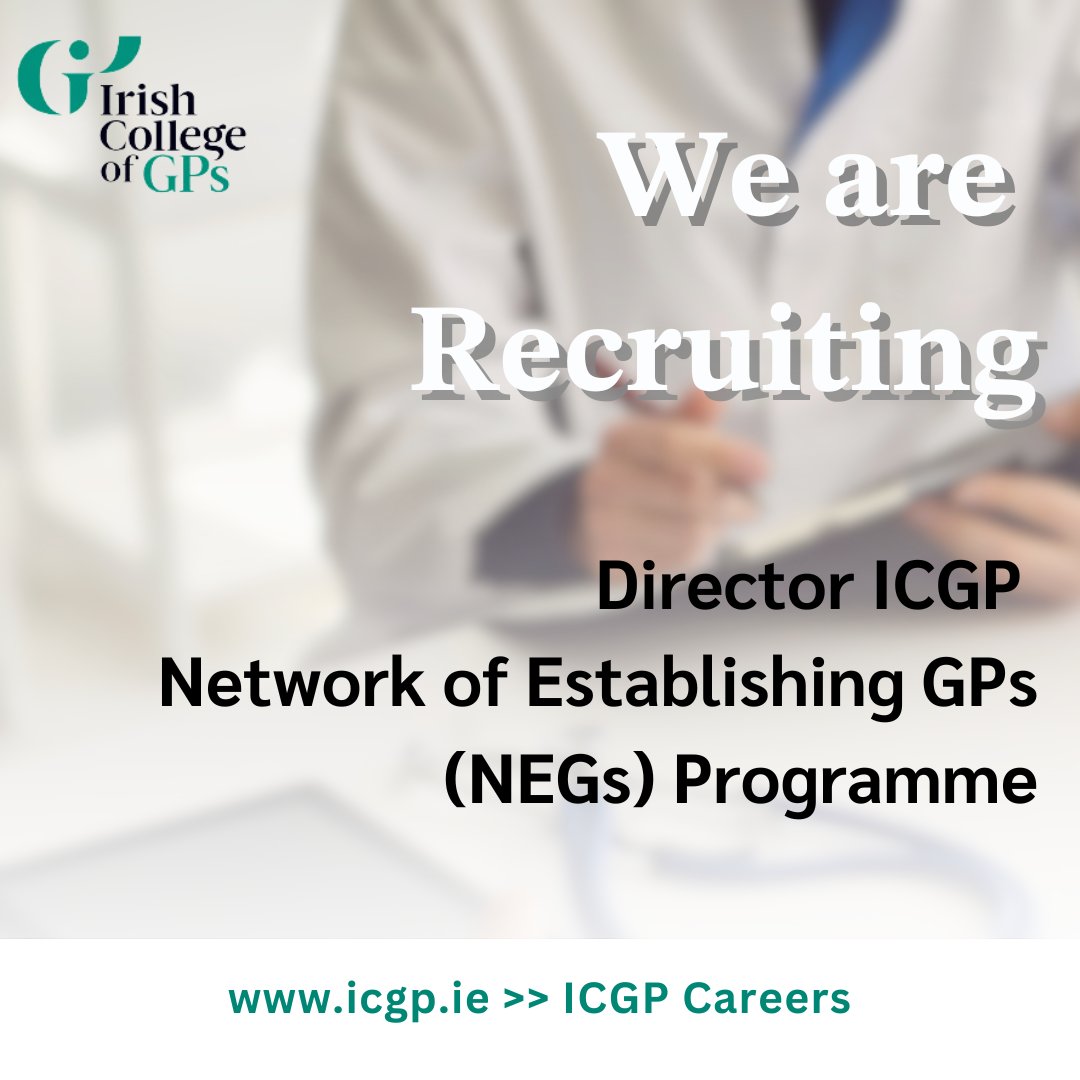 Would you like to become more involved in the ICGP, and provide support and advice to current college members? We are recruiting for our NEGs programme, find out more here: app.occupop.com/shared/job/dir… #BEaGP #GP #primarycare #recruitment