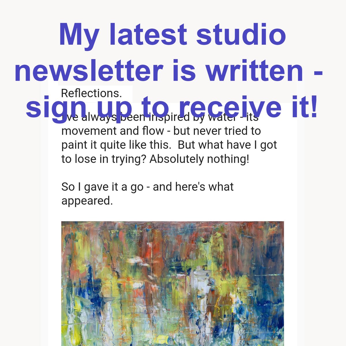 lauraparker_uk's tweet photo. I'm reflecting on my latest series of Reflections in my April studio newsletter, and if you'd like to read more then just go to the link in my profile to sign up

#artcanorg #bobcatgallery #newsletter #artnewsletter #signuptomailinglist #signup #readallaboutit https://t.co/Iv7mwcGin8