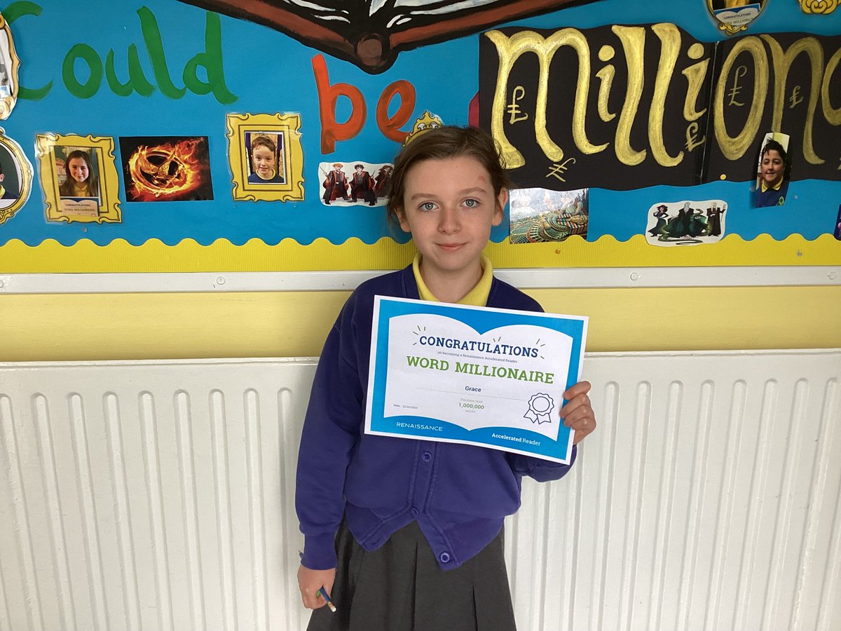 Congratulations to Grace from Mrs McGirr's P6 class who has become an AR Millionaire. Fantastic work Grace, keep up the great reading and quizzing.👏 📚📖