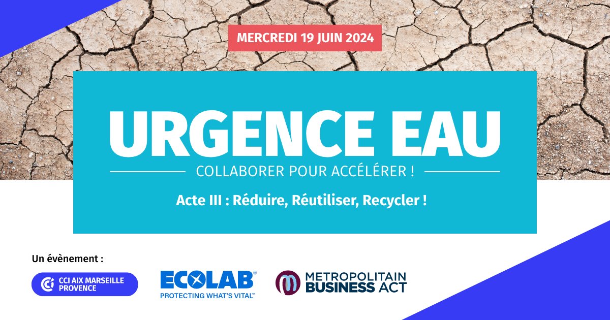 📅 Save the date 📅 Le secteur d'activité de votre entreprise suscite une forte consommation en eau ? 💧 Apprenez à maîtriser la ressource en #eau avec notre événement Urgence Eau Acte III : Réduire, réutiliser, recycler📍🔗 cciamp.com/evenement/urge…