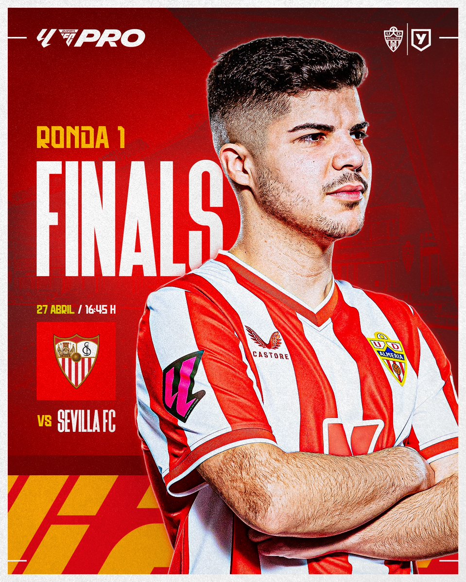 🏆 ¡Es el momento de #LALIGAFCPro Finals!  

🎮 Nuestro rival en la ronda 1️⃣ será el <a href="/SevillaFC/">Sevilla Fútbol Club</a>.  

🗓 Sábado, 27 de abril, a las 16:45 h. 

 ¡Vamos Almería! 💪🔴⚪️  

✨ <a href="/dsaanchez_/">dsaanchez</a> | <a href="/AYMEsports/">AYM</a>