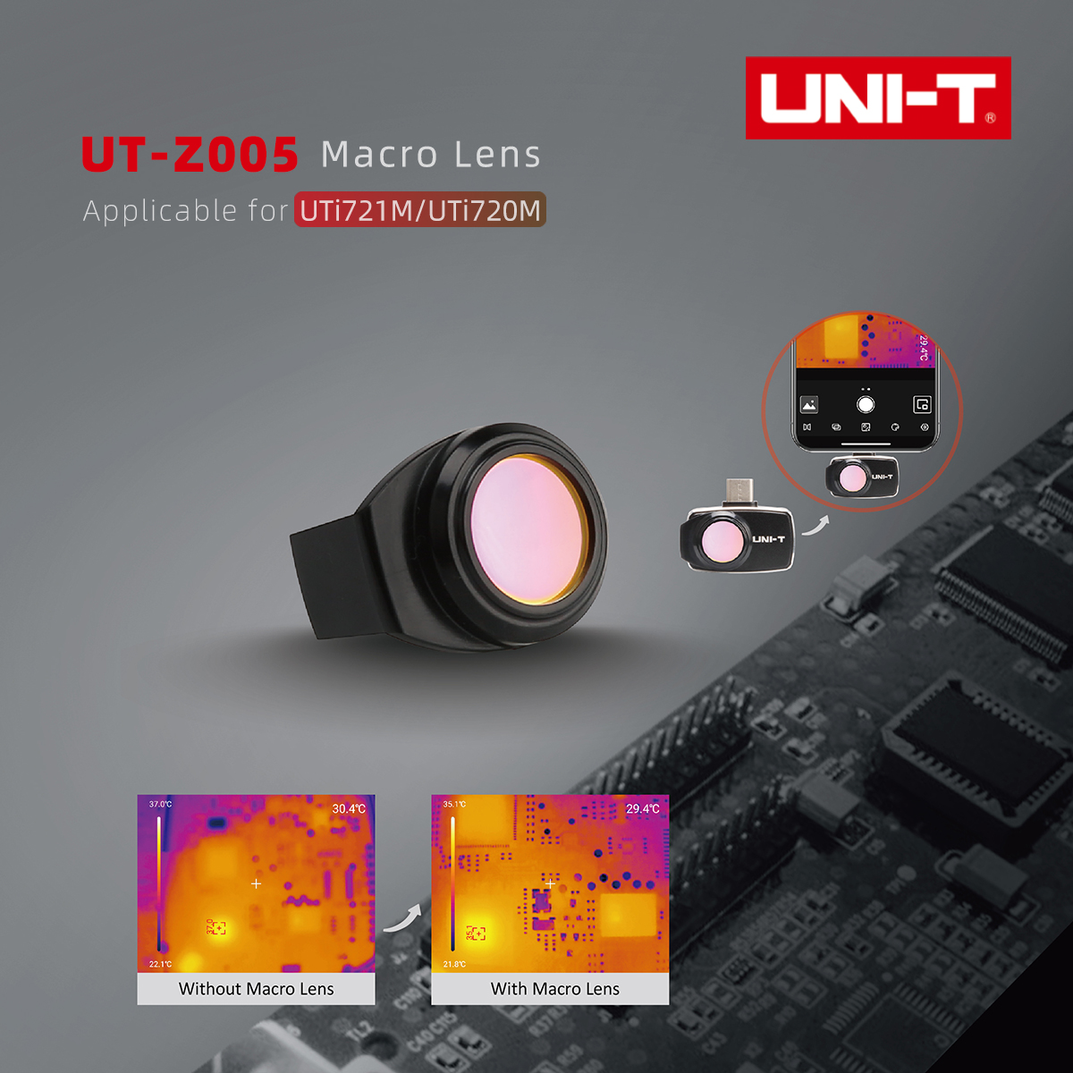 Ensure clear and detailed thermal #inspections of your #circuitboards with the Uni-T UT-Z Series Macro Lenses! These Macro Lenses spot thermal anomalies on circuit board components, helping you identify potential problems a standard lens might miss.

#thermography #electronics